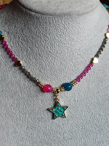 Collar arcoiris estrella celeste